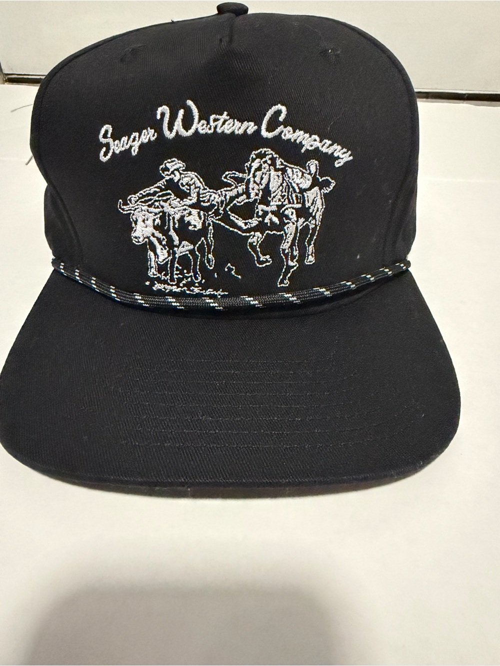 Seager Black Western Embroidered Rope-Trim Snapback Hat
